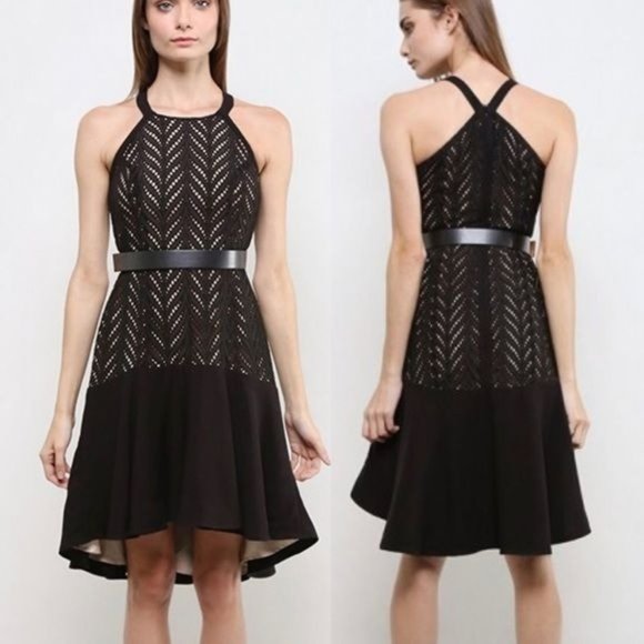 Revolve | Aijek ‘Dancing Leaves’ Black Leaf Eyelet Embroidery Halter Midi Dress - Picture 1 of 8